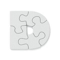 White jigsaw puzzle font Letter D 3D