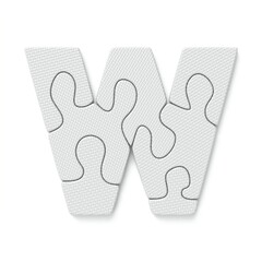 White jigsaw puzzle font Letter W 3D