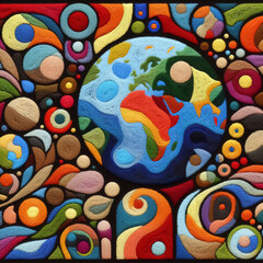 Obraz premium Felt art patchwork, World health day concept, Our planet, our health