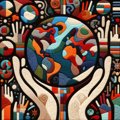 Obraz premium Felt art patchwork, World health day concept, Our planet, our health