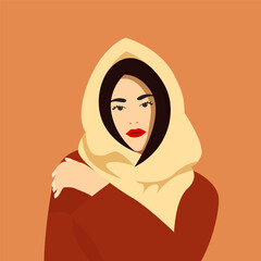 minimalistic portrait of a stylish abstract girl in a headscarf, vector illustration