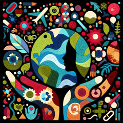 Felt art patchwork, World health day concept, Our planet, our health