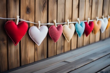 Love on wood Hearts in fabric and paper hanging beautifully