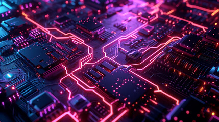 Dark Abstract Background With Neon-lit Circuitry Pat Technology Wallpaper