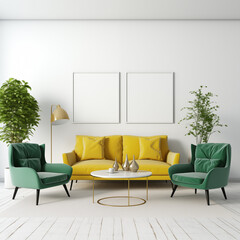 Modern Interior Yellow and Green Living Room empty wall space