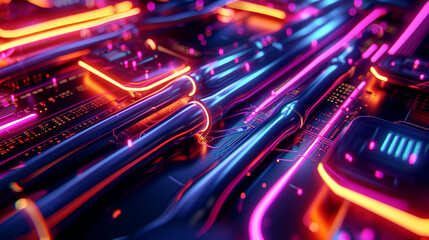 Dark Abstract Composition With Vibrant Neon Curves A Wallpaper