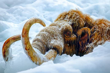 Foto op Canvas Woolly mammoth frozen in ice, cloning concept, preserved extinct prehistoric animal body © Sunshower Shots