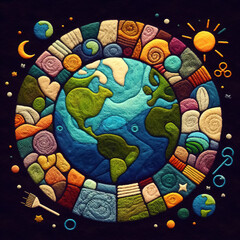 Obraz na płótnie Canvas Felt art patchwork, Earth day concept, World environment day