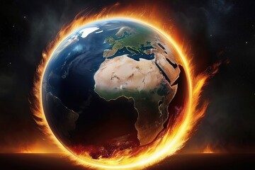 Calentamiento global, planeta en llamas - obrazy, fototapety, plakaty