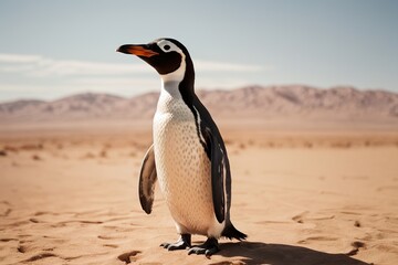 Pingüino en medio del desierto a causa del calentamiento global