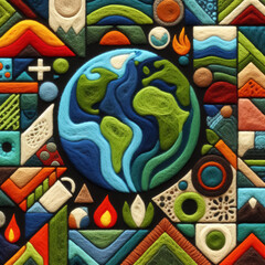 Felt art patchwork, Earth day concept, World environment day