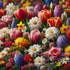 Beautiful blooming flowers. Spring-summer garden, fairy tale nature