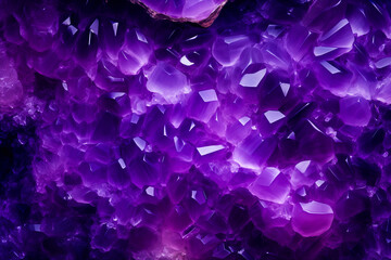 Amethyst quartz purple crystal background, brilliant gem geode