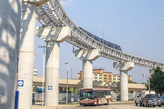Toronto, Ontario, Canada. Jun 4, 2023.Elevated train in Toronto Canada, Lester B. Pearson International Airport.