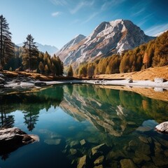 Scenic view of a mountain lake in the Alps