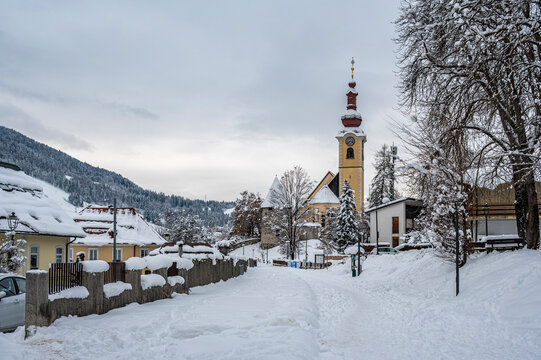 The tourist resort of Tarvisio after a heavy snowfall