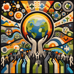 Obraz na płótnie Canvas Felt art patchwork, World health day concept, Our planet, our health
