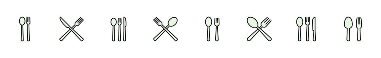 spoon and fork icon set. spoon, fork and knife icon vector. restaurant icon