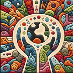 Obraz premium Felt art patchwork, World health day concept, Our planet, our health