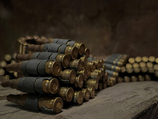 A pile of ammunition for weapons