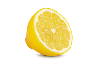 Ripe lemon half isolated on white background with full depth of field.