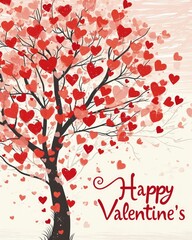 valentines greeting card, tree with hearts - ai-generated