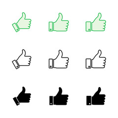Thumbs up icon set. Hand like. Like icon vector.