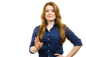 Woman showing stop sign gesture