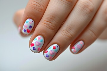 Manicure with heart motifs. Generative AI