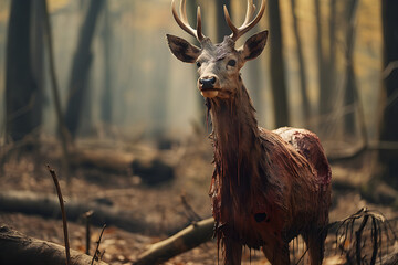 Zombie deer, Sick deer with zombie sickness in forest