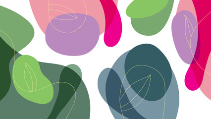 ABSTRACT AESTHETIC BACKGROUND HAND DRAWN ORGANIC SHAPE WITH LEAF PLANT ORNAMENT PASTEL FLAT COLOR DESIGN VECTOR TEMPLATE FOR WALLPAPER, COVER, POSTER 