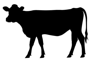 A black silhouette of a cow.