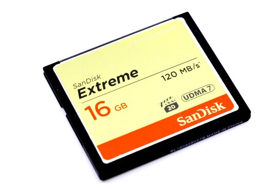 CF memory cards for professional photography and video recording. SanDisk product. Cleveland, Ohio, USA - January 4