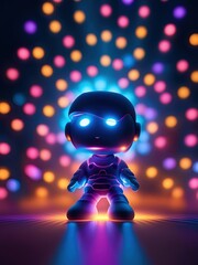 Neon lights futuristic technology background design with 3d cyborg robot character illustration. - 705325575