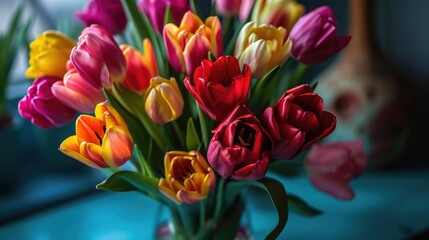 Red and yellow tulips, a sign of spring 