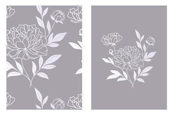Universal white-gray banners with floral elements. Neutral beautiful backgrounds. Vector illustration for card, banner, invitation, social media post, poster, mobile apps, .banner background with peon