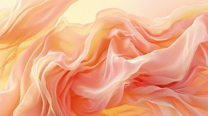 Poster Abstract wavy pattern of peach silk, soft fabric texture background. Creative illustration of wave of orange pink textile like marble. Theme of art, color, design, wallpaper, beaut © scaliger