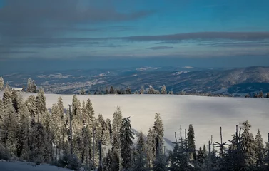 Foto op Plexiglas Mistig bos  mountains in winter, Tatra Mountains, Polish mountains, trekking