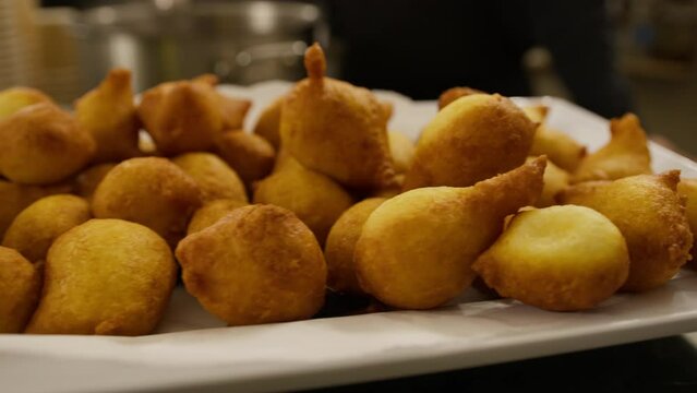 Typical Naples street food with fried zeppole