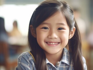 Asian Girls' Education. Happy beautiful Asian Girl is smilling. Generative AI