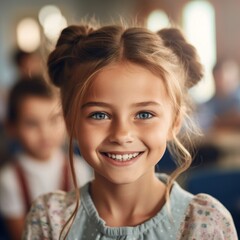 Girls' Education. Happy beautiful Girl is smilling. Generative AI