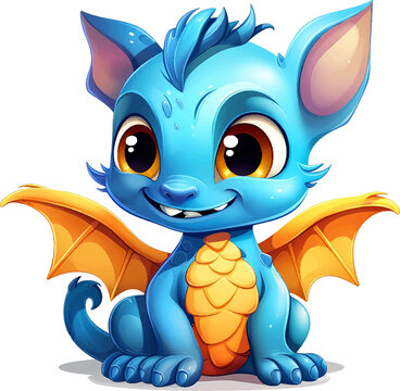 Cute baby dragon cartoon with transparent background