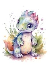 Baby Dino full body Watercolor, Dinosaur Bundle white background