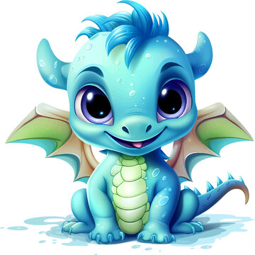 Cute baby dragon cartoon with transparent background