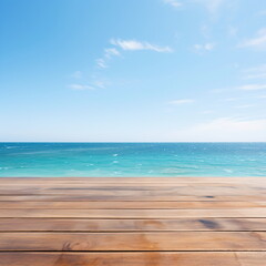 Fototapeta na wymiar Wooden dock over calm blue ocean with clear blue sky