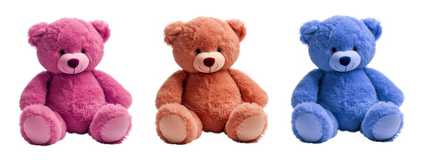 Set of colorful teddy bears over isolated transparent background