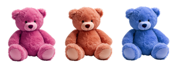 Set of colorful teddy bears over isolated transparent background