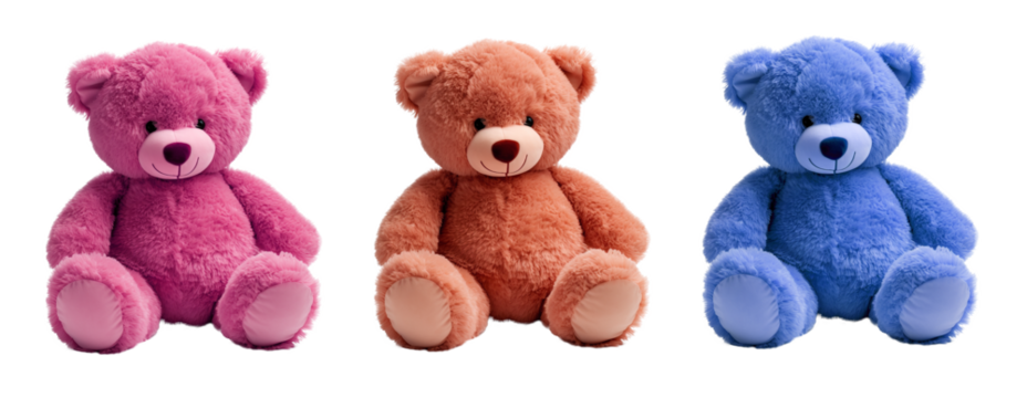 Set of colorful teddy bears over isolated transparent background