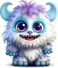 Cute big eyed furry monster baby on transparent background