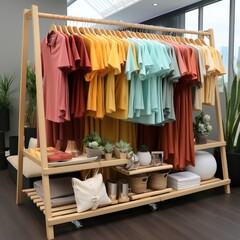 clothes rack with clothes and accessories
